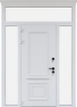 Остекленная входная группа с терморазрывом, карнизом и металлобагетом (белая порошковая покраска)
